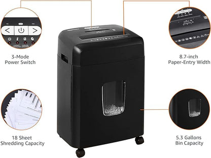 Amazon Basics 18 Sheet Cross Cut Paper, CD, and Credit Card Shredder, Black