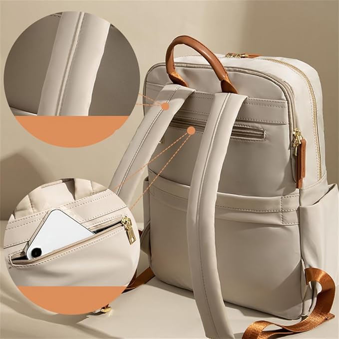 Versatile Oxford Cloth Women's Backpack - Minimalist Design for Daily Commute, Laptop Storage, and More! (Ivory)