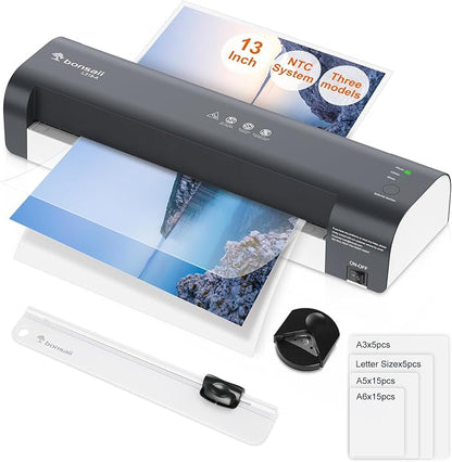Bonsaii Laminator, 13 Inch 7-in-1 Thermal Laminator Machine with Never Jam Technology, Laminator with 40 Laminting Sheets for Home, Office, and Classroom Organization Supplies
