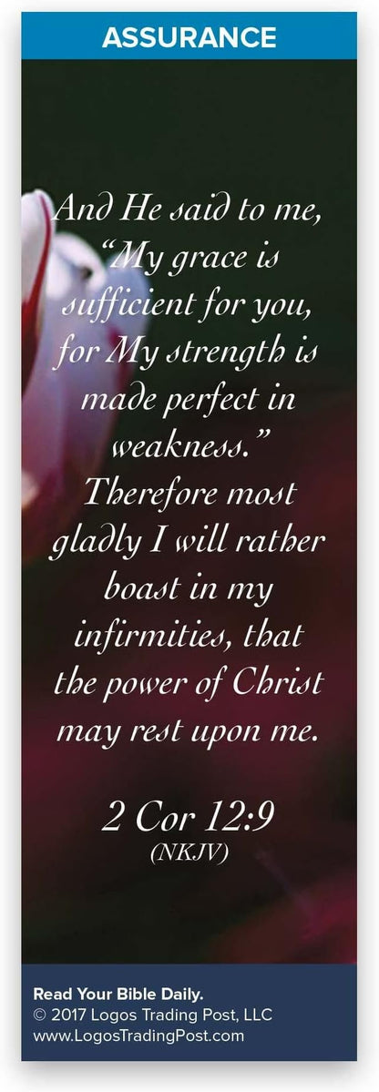 Christian Bookmark with Bible Verse, Pack of 25, Assurance Themed, My Grace is Sufficient for You, 2 Corinthians 12:9