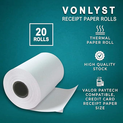 Receipt Paper Roll for Valor Paytech VL 110 and VL 500 Credit Card Machine (20 Rolls)