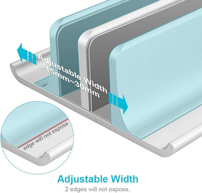 Vaydeer Aluminum Laptop Stand Double-Slot Adjustable Vertical Laptop Stand Newly Designed 2 Slot Desktop Holder for All MacBook/Chromebook/Surface/Dell/iPad Up to 17.3 Inches, Silver