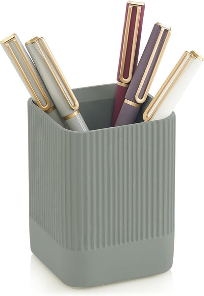 KIBAGA Aesthetic Pen Holder for Desk - Modern Concrete Pencil Holder - Cute and Functional Desk Organizer for Office Supplies - Stylish Office Decor Pen Cup