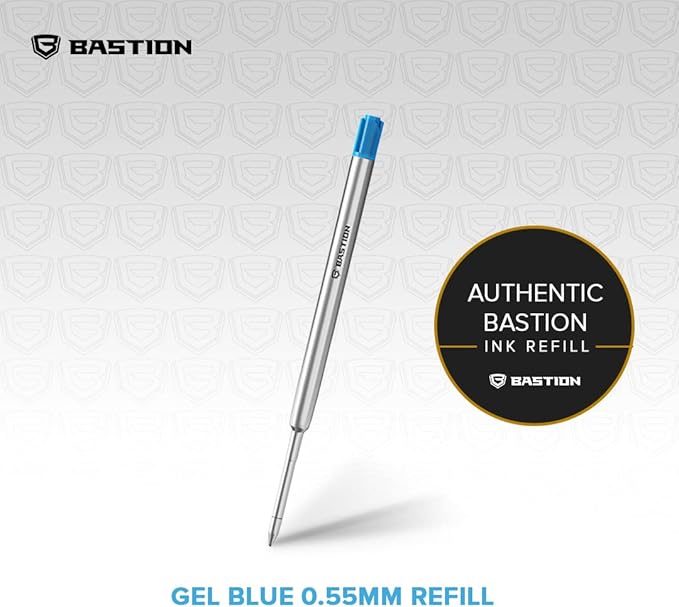 BASTION® Premium Pen Refill, Deeply Pigmented Ink for All Bastion Bolt Action Luxury Pens, Standard Ink Refill with 0.55mm Fine Tip - Blue Gel, 1 PC