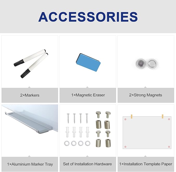Glass Magnetic White Board - 36 x24 Inches Dry Erase Glass Whiteboard for Wall