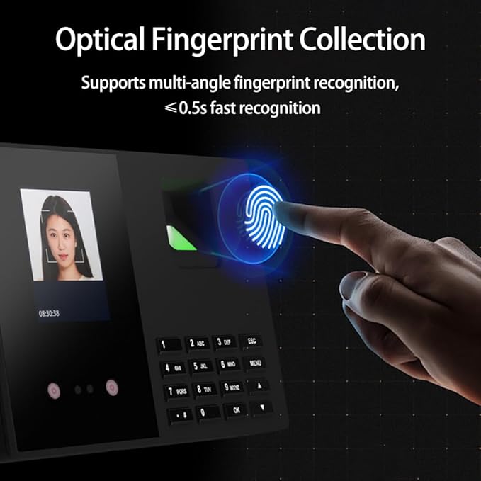 BISOFICE Time Attendance Face Recognition Time Clock Support Fingerprint Password Palm Print Facial Fast Recognition for Employees USB Port Data Management Device Suitable for Office Small Business