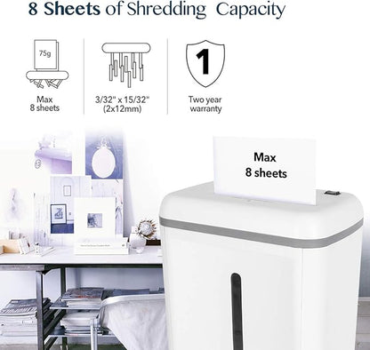WOLVERINE 8-Sheet Super Micro Cut High Security Level P-5 Ultra Quiet Paper/Credit Card Home Office Shredder with 4.5 gallons Pullout Waste Bin SD9101 (White)