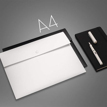 VANRA Poly File Folder Pockets File Jacket Plastic Envelope Flat Document Letter Organizer with Snap Button Closure A4 Letter Size (Pack of 5, White)