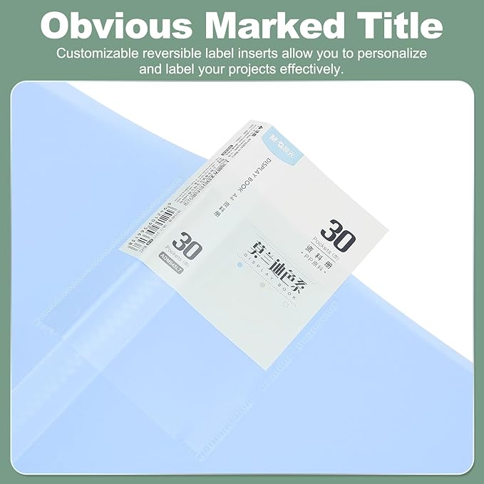 M&G 30-Pocket Binder with PP Plastic Sleeves A4(Blue), Art Portfolio Folder with Clear Sheet Protectors, Display 60 Pages for Organizing Documents, 310x235x20mm