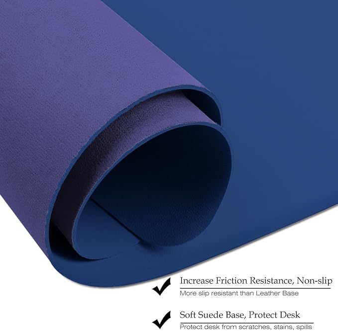 ‎Boutilon Leather Desk Pad 35"x 17" Non-Slip Mouse Pad,Office Desk Mat,Waterprooft PU Leather Desk Blotter,Desk Pad Protector,Desk Writing Pad for Home Office Decor (L-Navy,35"x 17")