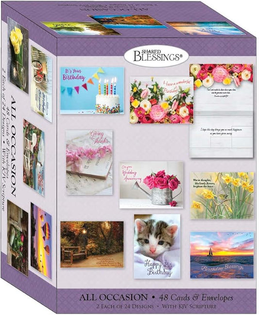 All Occassion Greeting Cards - King James Version Scriptures - Assorted Designs - 48 Count
