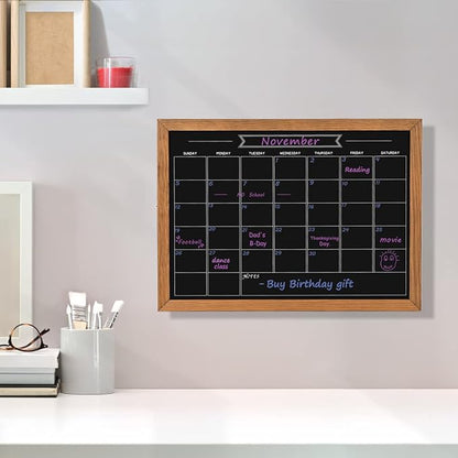 Calendar Chalkboard, 10.6" * 14.6", Magnetic Surface Rustic Brown Solid Pine Wood Frame Chalk Board for Planning/School Timetable/Memo, Hanging Board for Office, School and Home(YLHB-QZ-2737)