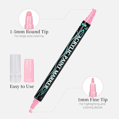 SMOOTHERPRO Acrylic Paint Markers, 12 Colors Dual Tip Acrylic Paint Pens for Wood, Rocks, Canvas, Pumpkins, Fabric Markers Set for Glass, Plastic, Ceramic, DIY, Easter, Gift(DAP12)