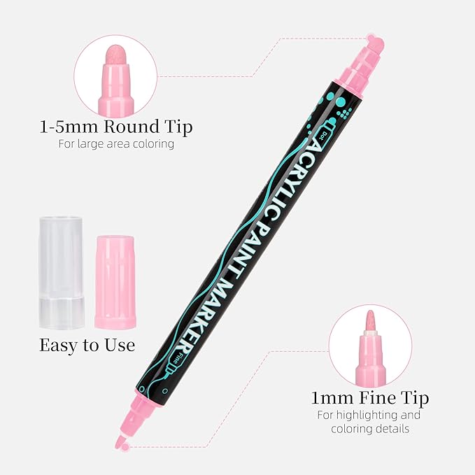 SMOOTHERPRO Acrylic Paint Markers, 24 Colors Dual Tip Acrylic Paint Pens for Wood, Canvas, Stone, Pumpkins, Rock Painting, Glass, Plastic, Ceramic, DIY Crafts Art Supplies