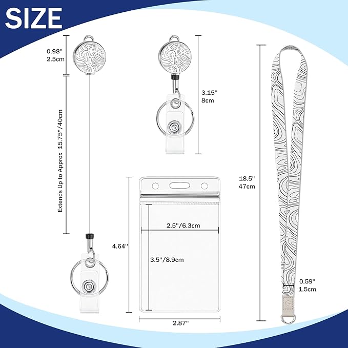 Giancomics Lanyards for Id Badges, Topographic ID Badge Holder with Retractable Reel, Cute Waterproof Lanyards for Cruise Ships Cards Key Work Name Tag Zip Type Card Holder Protector 2 Pack