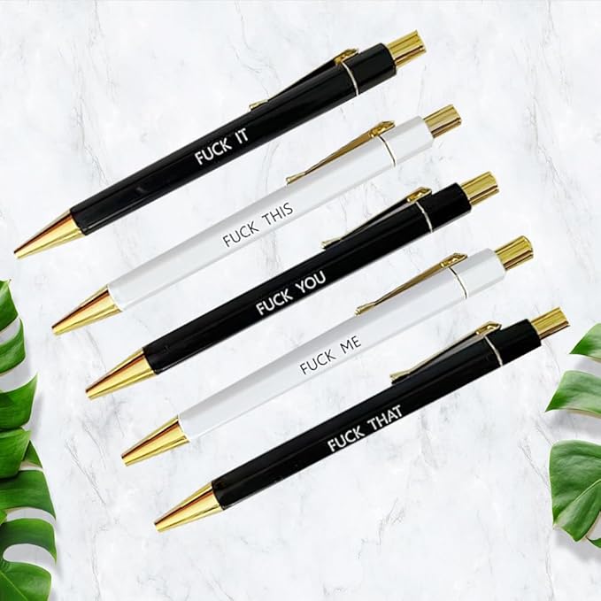 Funny pens,5-Count,Black Ink,Medium Nib 1.0mm,Funny Office Gifts for Coworkers,Personalized Pens Vibrant Funny Quotes Word Daily Pen (BW)