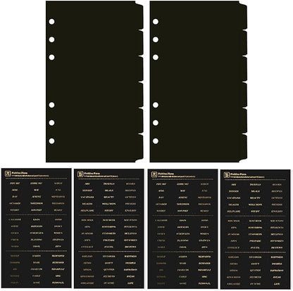DY.2ten Black Binder Dividers for 6-Holes Ring Binder, 1/6 Cut Tabs, A6 Size, Sturdy Plastic Dividers with 6 Tabs for School Office Home, 2 Sets, 12 Dividers, 2 Tab Stickers.