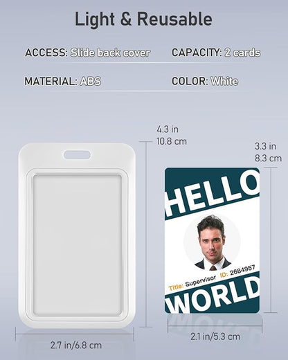 Uniclife 1 Pack Sliding ID Badge Holder Vertical Hard Plastic Case with Clear Window White Card Protector Pouch for Office School ID Credit Cards Proximity Key Cards Driver’s Licenses and Passes