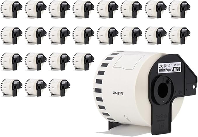 Brother Genuine, DK-220524PK Continuous Paper Label Roll, Cut-to-Length Label, 2.4” x 100 Feet, (24) Rolls Per Box, White (DK220524PK)