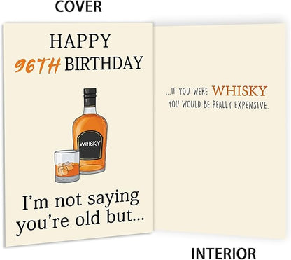 Funny 96th Birthday Card, Best 96th Birthday Gifts for Women Men, Happy 96th Birthday Decorations for Dad Mom Grandpa Grandma, Whiskey 96 Year Old Bday Decor Card