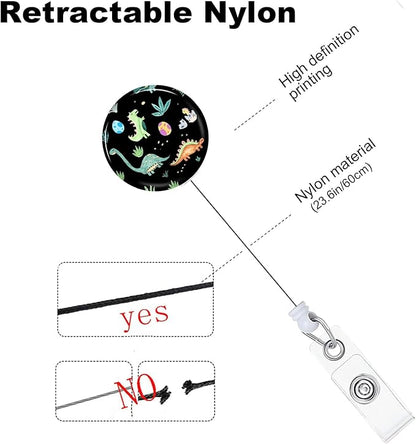 Cute Dinosaur Badge Reels Holder Retractable with ID Clip for Nurse Name Tag Card Nursing for Doctor Teacher Student Employee Office Medical Work