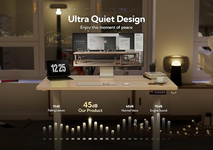 Electric Standing Desk, Adjustable Height Stand up Desk, 63x24 Inches Sit Stand Home Office Desk with Splice Board, White Frame/Nature Top