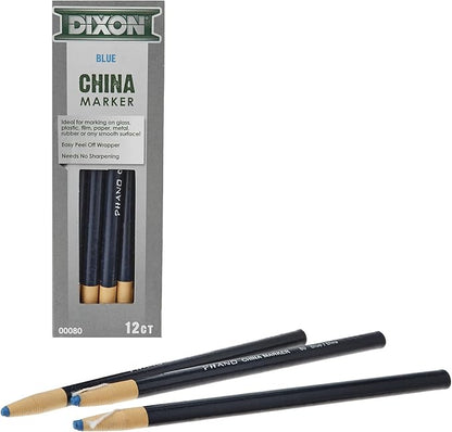 Dixon Industrial Phano Peel-Off China Marker Pencils, Blue (00080) (Pack of 6, 72 Count Total)