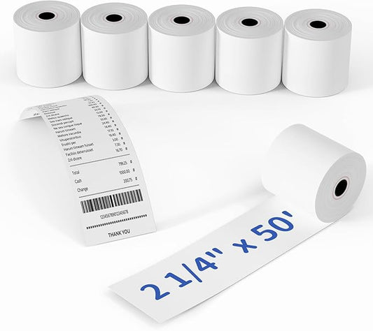 MPRT 5 Rolls 2 1/4" x 50' Thermal Paper, BPA Free Receipt Paper, 58mm Thermal Receipt Paper for Cash Register POS Printer Square Terminal Credit Card Machine