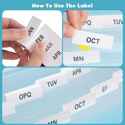 2 PCS Expanding File Folder A4,13 Pockets File Organiser with Colored Tags, Paperwork A4 Plastic Wallet Document Storage Expander for School,Office and Home, Light Blue