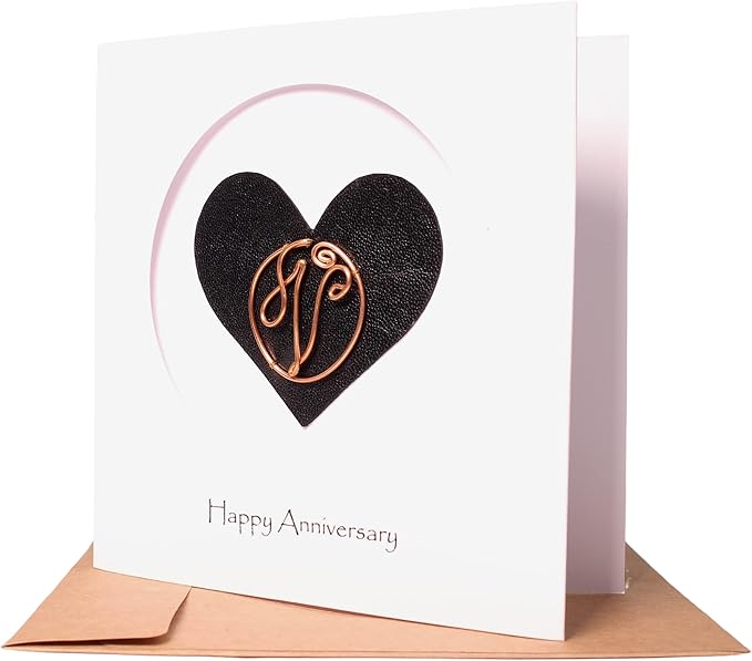 Personalized Initial Copper Card, Copper Initial, Anniversary Card for Her, Couple, Gift for Her (V)