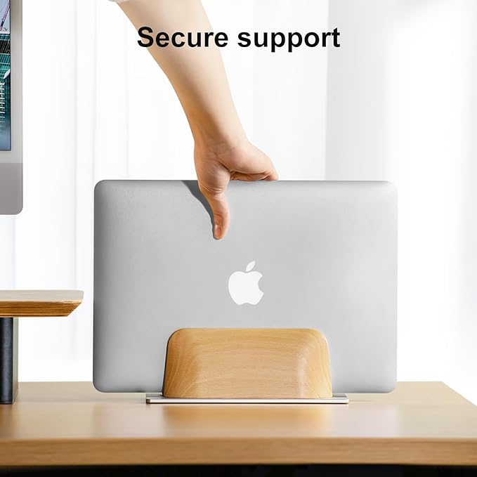 UPERGO Vertical Laptop Stand for MacBook, Wooden Laptop Holder Vertical for Desk Compatible with MacBook Pro and Other Laptops