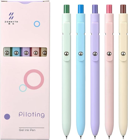 erofa 5 PCS Zennyth Gel Pens Quick Dry Fine Point Premium Retractable Rolling Ball Black Ink Smooth Writing Pens for School Office (Macarons)