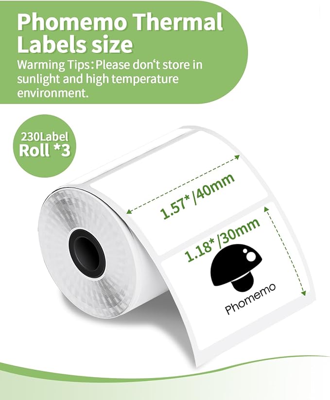 3 Roll Thermal Labels Compatible with Phomemo M110/M221/M220/M120/M200/M110S Label pirnters,1.57"x1.18"(40mm*30mm),Multi-Purpose Labels for Barcode, Logo,Bussiness,Black on White,230 Labels/Roll