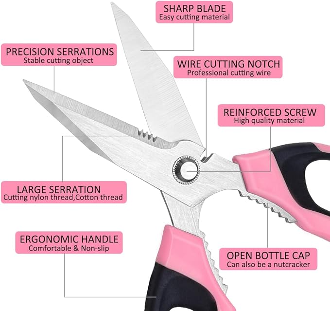 Utility Scissors Heavy Duty, Ultra Sharp Blade Shears, Comfortable Non-Slip Handle, Multipurpose Stainless Steel Scissors For Cutting Cardboard, Fabric, Carpet, Leather, Wire