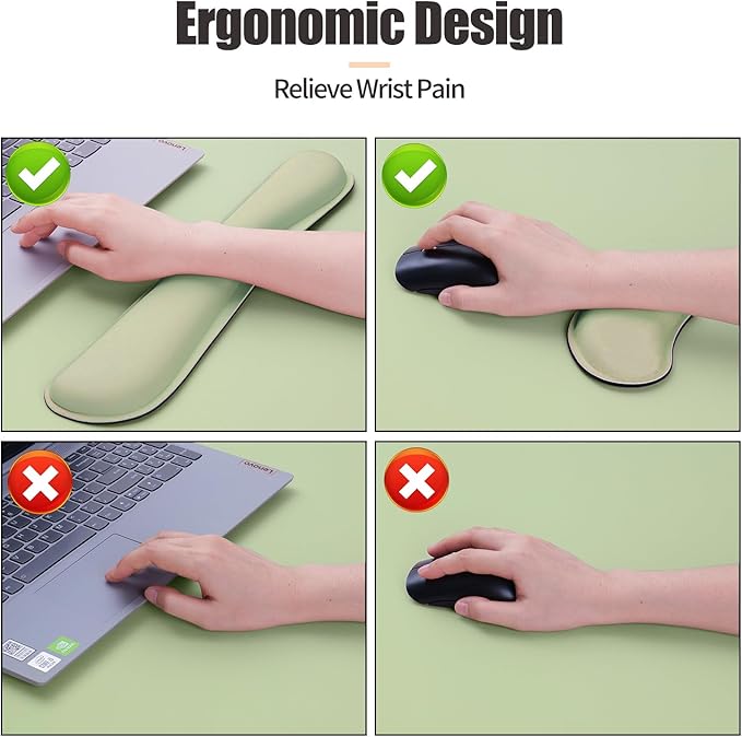 Bloss Leather Desk Mat and Keyboard Wrist Rest, Large Mouse Pad + Keyboard Pad+Mouse Wrist Support, Non-Slip Desk Mat Protector for Office, Home(31.5×15.7 Inches, Green)