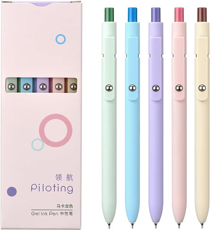 5PCS Retractable Gel Pens Set, Quick Dry Black Ink Fine Point Soft Touch Roller Ball Gel Ink Pen for Smooth Writing (Macaron Color)