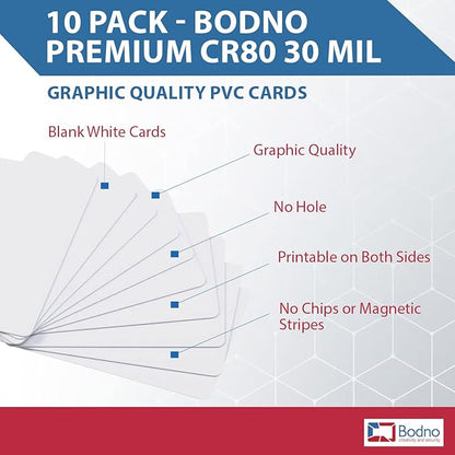 10 Pack - Bodno Premium CR80 30 Mil Graphic Quality PVC Cards