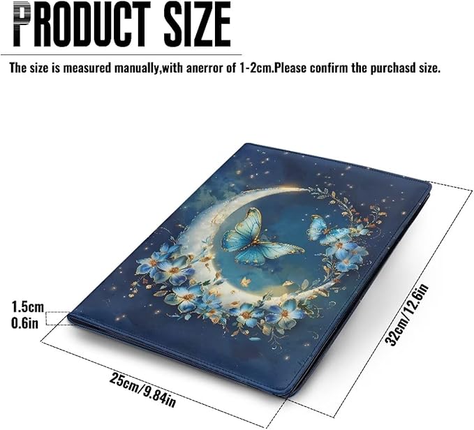 Cozeyat Padfolio Portfolio Leather Binder for Women, Interview Legal Document Organizer, Moon Butterfly Business Card Holder Letter Sized Writing Pad File Folders