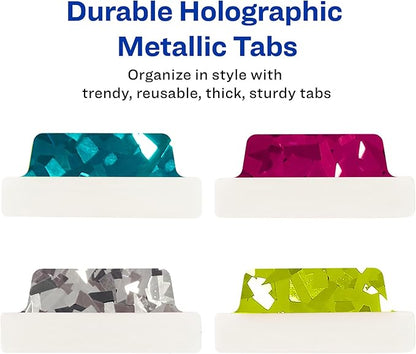 Avery Margin Ultra Tabs, 2.5" x 1", Holographic Jewel Tone Colors, 16 Repositionable Page Tabs (74147)