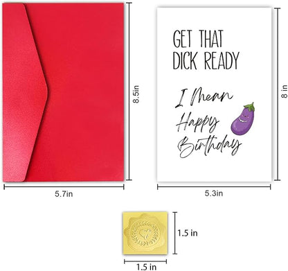 Dirty Birthday Card for Boyfriend Husband, Funny Birthday Card from Girlfriend Wife, Get That Dick Ready I Mean Happy Birthday Card