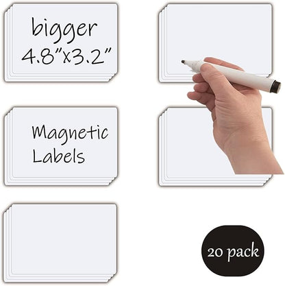 Dry Erase Big Magnetic Labels (4.8x3.2,Pack of 20),Large Write On Magnets Name Plates Sticker,Waterproof/Reusable for Refrigerator&Lockers&Whiteboard&Cabinet(White)
