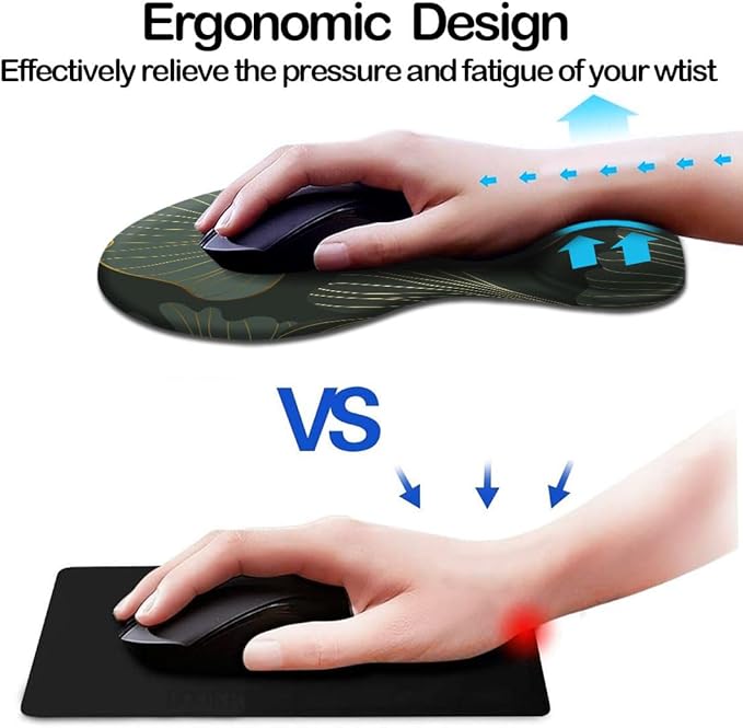 DOOKE Ergonomic Mouse Pad with Wrist Support and Coaster,Mouse Pads with Non-Slip PU Base for Home Office Working Studying Easy Typing & Pain Relief Green Leaf