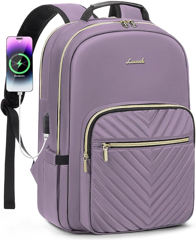 LOVEVOOK Laptop Backpack for Women 15.6 inch,Cute Womens Travel Backpack Purse,Professional Laptop Computer Bag,Waterproof Work Business College Teacher Bag Carry on Backpack with USB Port,Taro Purple