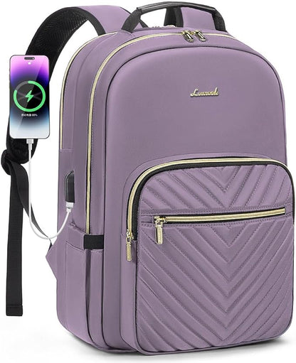 LOVEVOOK Laptop Backpack for Women 17.3 inch,Cute Womens Travel Backpack Purse,Professional Laptop Computer Bag,Waterproof Work Business College Teacher Bag Carry on Backpack with USB Port,Taro Purple