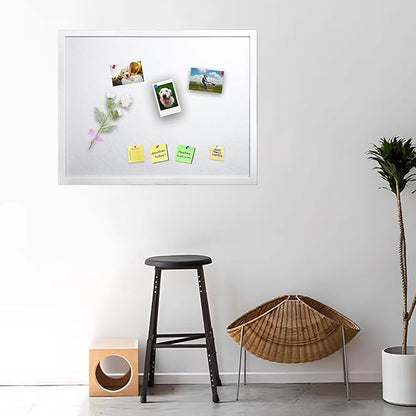 White Bulletin Board Cork Boards Vision Board with Felt, 23"x17" Small Display Pin Board for Walls, Desk, Jewelry, Notes, Collection, Photos, Office, White Framed and Felt Board, 1pc