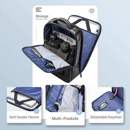 BOPai Genuine Leather Backpack for Men Multi-Function Backpack 15.6 inch Business Laptop Backpack Travel Smart Rucksack with USB Charging Anti Theft Backpack Office Black