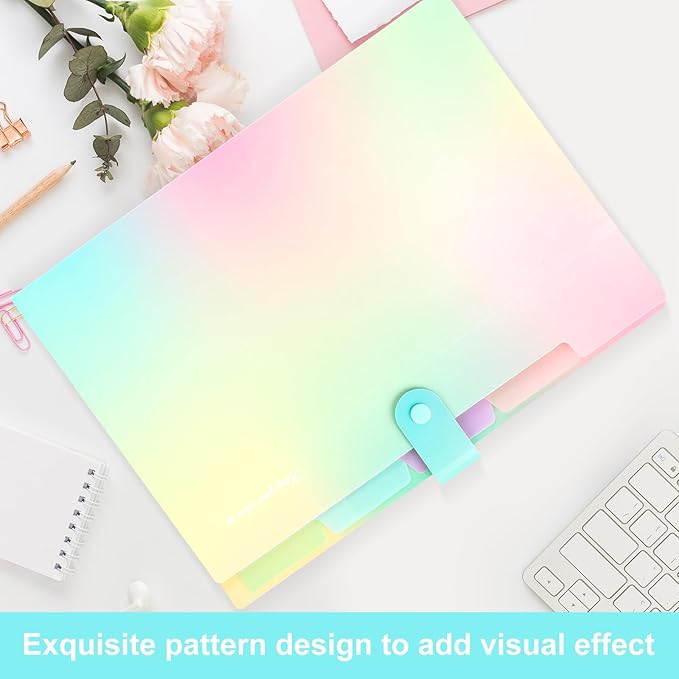 Ddaowanx Expanding File Folder, Letter A4 Size Accordion Plastic File Organizer, 5 Pocket Folders for Documents, Aesthetic Folder with Labels, Paper Organizer for School Office (Aurora Green)