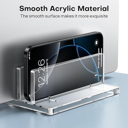 OMOTON Vertical Laptop Stand for Desk, Acrylic Dual Laptop Holder Desktop Clear Adjustable Dock for MacBook Pro Air, HP, All Gaming Laptops up to 17”