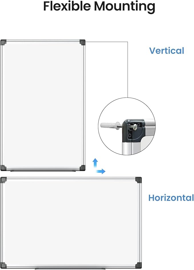 VUSIGN Magnetic White Board Kit for Wall 36" x 24", 1 Dry Eraser & 2 Multicolor Markers & 4 Magnetic Pins, Sliver Reinforced Aluminum Frame for Home, School, Office