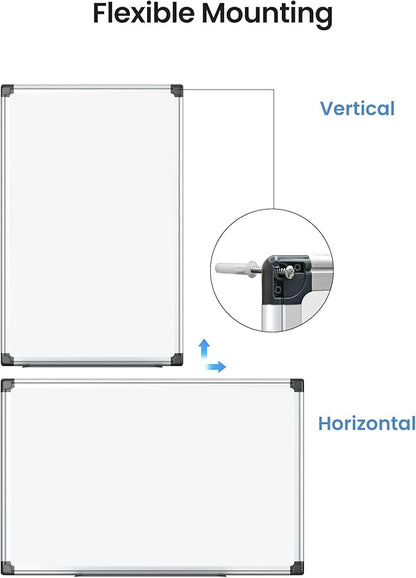VUSIGN Magnetic White Board Kit for Wall 36" x 24", 1 Dry Eraser & 2 Multicolor Markers & 4 Magnetic Pins, Sliver Reinforced Aluminum Frame for Home, School, Office
